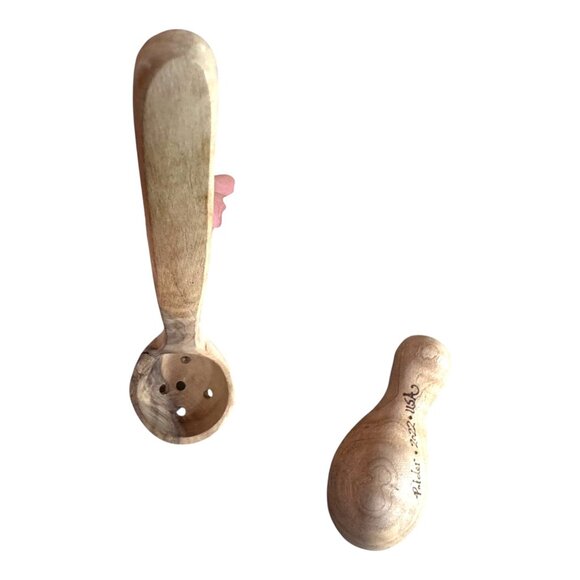 Handcrafted Polder Wooden Ladle & Scoop Set Slotted Hand Carved Kitchen Utensils - Picture 7 of 10